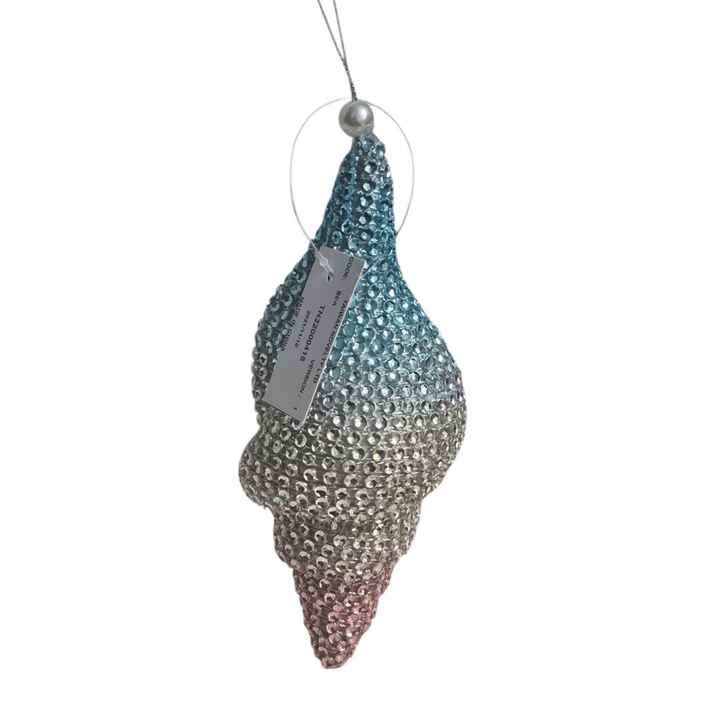 NWT Gradient Blue Silver Pink Rhinestone Glitter Seashell Ornament from Macys